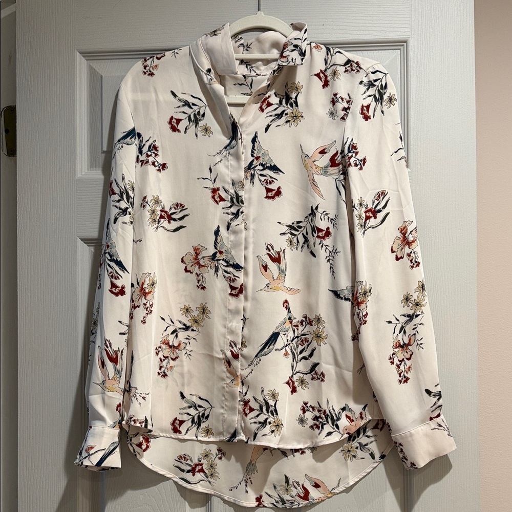 H&M Cream Floral Button Down Shirt